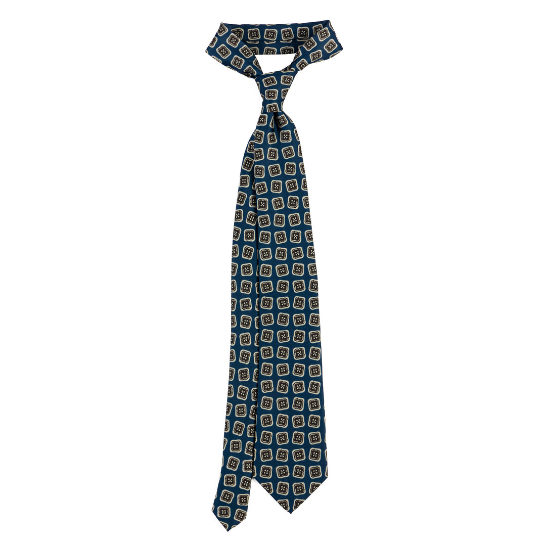 Hexagon Motif Tie – Deep Teal & Ivory